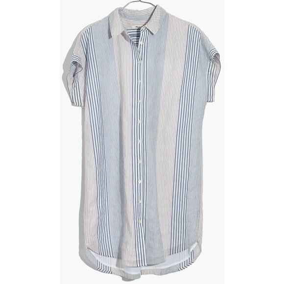 Madewell Central Shirtdress Rawley Stripe Tulum Blue Size Medium Excellent - Picture 4 of 11